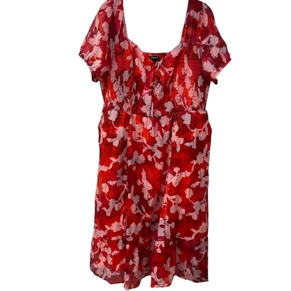 Torrid Midi Lined Lace Up Sweetheart Neckline Dress 2X 18-20 Floral Ruffle Red - Picture 2 of 12